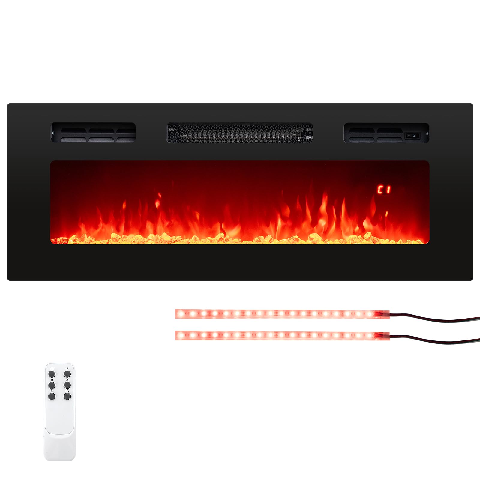 Tangkula 36 Inches Electric Fireplace, 5,000 BTU Fireplace Insert with LED Light Strips, Remote